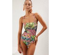 WOVCOR Women's Tropical Print Halterneck Fitted Swimsuit with Square Neck | Size: 10 WOVCOR Multicolor 10