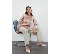 WOVCOR Women's V-Neck Argyle Knit Jumper in Rose | Size: Medium WOVCOR Rose M