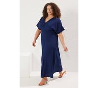 WOVCOR Women's V-Neck Crinkle Texture Maxi Dress with Short Sleeves in Navy | Size: 18 WOVCOR Navy 18