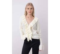 WOVCOR Women's V-Neck Knit Cardigan Ruffle & Button Detail in White | Size: Medium WOVCOR White M