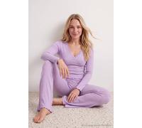 WOVCOR Women's V Neck Long Sleeve Lace Detail Ribbed Pyjama Set in Lilac | Size: Medium WOVCOR Lilac M