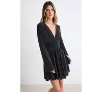 WOVCOR Women's V Neck Long Sleeve Skater Mini Dress in Black | Size: 6 WOVCOR Black 6