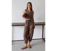 WOVCOR Women's V Neck Sleeveless Vest & Wide Leg Trousers Co-ord Set in Brown | Size: 8 WOVCOR Brown 8