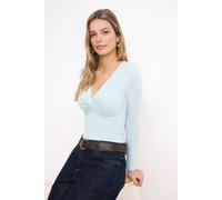 WOVCOR Women's V Neck Twist Front Fitted Knitted Blouse with Long Sleeves in Pale Blue | Size: Medium WOVCOR Pale Blue M