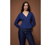 WOVCOR Women's V Neck Zip Front Long Sleeve Knitted Blouse in Navy | Size: Medium WOVCOR Navy M