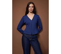 WOVCOR Women's V Neck Zip Front Regular Knit Blouse with Shaped Fit in Navy | Size: Medium WOVCOR Navy M