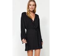 Wovcor Women's Viscose Knit Lace-Trim Dressing Gown With Belt In Black Black