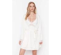 WOVCOR Women's Viscose Knit Lace-Trim Dressing Gown with Belt in White | Size: Small WOVCOR White S