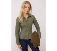 WOVCOR Women's Waist-Fitted Cotton Woven Shirt in Khaki | Size: 14 WOVCOR Khaki 14