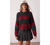 WOVCOR Women's Wide Cut Striped Knit Sweater in Dark Grey | Size: Small WOVCOR Dark Grey S