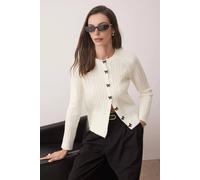 WOVCOR Women's Women's Cable Knit Button Up Cardigan in Ecru | Size: Large WOVCOR Ecru L