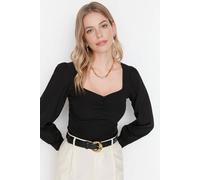 WOVCOR Women's Woven Blouse with Gathered Detail in Black | Size: 6 WOVCOR Black 6
