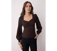 WOVCOR Women's Woven Blouse with Gathered Detail in Brown | Size: 12 WOVCOR Brown 12