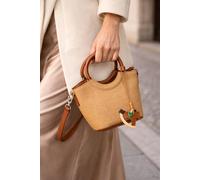 Wovcor Women's Woven Mini Tote Bag With Ring Handle And Charm Detail In Beige Beige