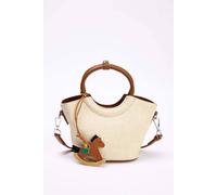 Wovcor Women's Woven Mini Tote Bag With Ring Handle And Charm Detail In Ecru Ecru
