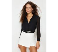 WOVCOR Women's Woven Shirt With Transparent Sleeves in Black | Size: 14 WOVCOR Black 14