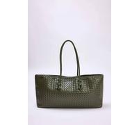WOVCOR Women's Woven Shoulder Bag with Intrecciato Pattern in Khaki WOVCOR Khaki One Size