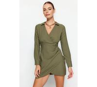 WOVCOR Women's Woven Wrap-Style Mini Dress With Belted Detail in Khaki | Size: 8 WOVCOR Khaki 8