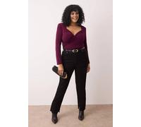 WOVCOR Women's Wrap Front Long Sleeve Bodycon Top in Plum | Size: 2XL WOVCOR Plum 2XL