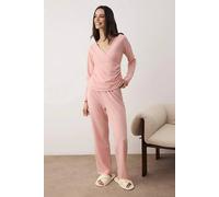 WOVCOR Women's Wrap Front Soft Touch Knitted Long Sleeve Pyjama Set in Rose | Size: Large WOVCOR Rose L