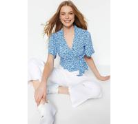 WOVCOR Women's Wrap Front Tie Waist Crop Blouse | Size: 8 WOVCOR Multicolor 8