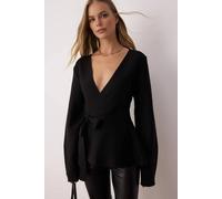 WOVCOR Women's Wrap Front Tie Waist Knit Cardigan in Black | Size: Medium WOVCOR Black M