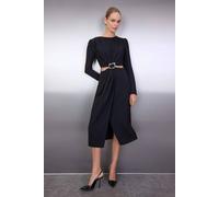 WOVCOR Women's Wrap Skirt Midi Woven Dress with Cut Out & Accessory Detail in Black | Size: 10 WOVCOR Black 10