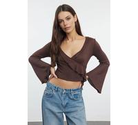 WOVCOR Women's Wrapped Spanish Sleeve Knit Blouse in Brown | Size: Small WOVCOR Brown S