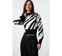 WOVCOR Women's Zebra Print High Neck Crop Knit Jumper in Black | Size: Medium WOVCOR Black M