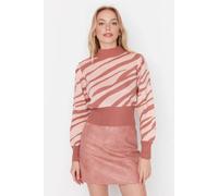 WOVCOR Women's Zebra Print High Neck Crop Knit Jumper in Rose | Size: Medium WOVCOR Rose M