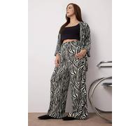 WOVCOR Women's Zebra Print Relaxed Fit Open Front Top & Wide Leg Trouser Co-ord Set | Size: 2XL WOVCOR Multicolor 2XL