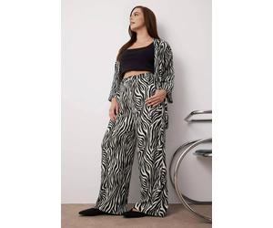WOVCOR Women's Zebra Print Relaxed Fit Open Front Top & Wide Leg Trouser Co-ord Set | Size: 5XL WOVCOR Multicolor 5XL