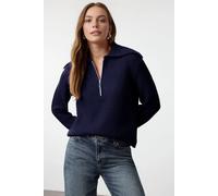 WOVCOR Women's Zip Collar Rib Knit Sweat Jumper in Navy | Size: Medium WOVCOR Navy M