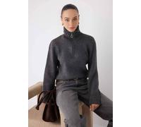 WOVCOR Women's Zip-Detail Ribbed Knit Sweater in Grey | Size: Small WOVCOR Grey S