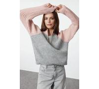 WOVCOR Women's Zip Funnel Neck Color Block Knit Jumper in Pink | Size: Small WOVCOR Pink S