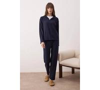 WOVCOR Women's Zip Neck Long Sleeve Waffle Knit Wide Leg Winter Pyjama Set in Navy | Size: XL WOVCOR Navy XL