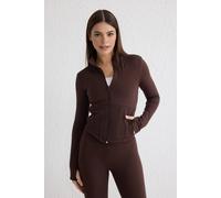 WOVCOR Women's Zip Up Thumbhole Sports Jacket with Ribbed Panel in Brown | Size: Large WOVCOR Brown L