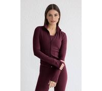 WOVCOR Women's Zip Up Thumbhole Sports Jacket with Ribbed Panel in Burgundy | Size: Small WOVCOR Burgundy S