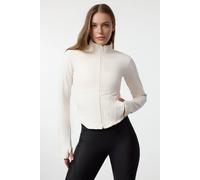 Wovcor Women's Zip Up Thumbhole Sports Jacket With Ribbed Panel In Ecru Ecru XS