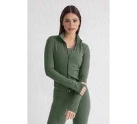 Wovcor Women's Zip Up Thumbhole Sports Jacket With Ribbed Panel In Khaki Khaki