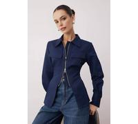 WOVCOR Women's Zipper Detailed Shirt in Navy | Size: 8 WOVCOR Navy 8