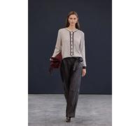 Wovcor Wool Blend Knit Button Through Cardigan With Piping Detail In Grey Grey