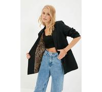 WOVCOR Woven Blazer Jacket with Lining Detail - Black - 8