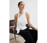 WOVCOR Woven Blouse with Collar Accessory Detail - White - 8
