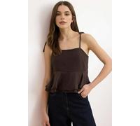 WOVCOR Woven Blouse with Strap Tie Detail - Brown - 12