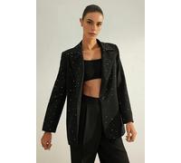 WOVCOR Woven Lined Blazer Jacket with Stone Detail - Black - 6