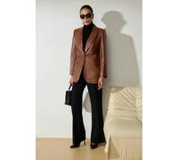 WOVCOR Woven Oversize Faux Leather Blazer Jacket - Brown - 14