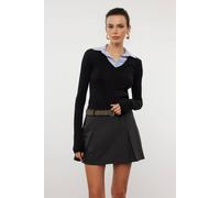 Wovcor Woven Shirt Collar Knit Blouse With Stretch Detail In Black Black XS