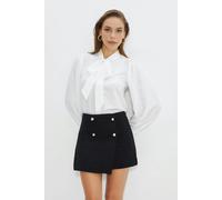 WOVCOR Woven Shirt with Collar Scarf Detail - White - 14