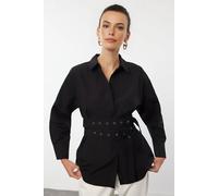 Wovcor Woven Shirt With Double-Belt Waist Detail In Black Black 14